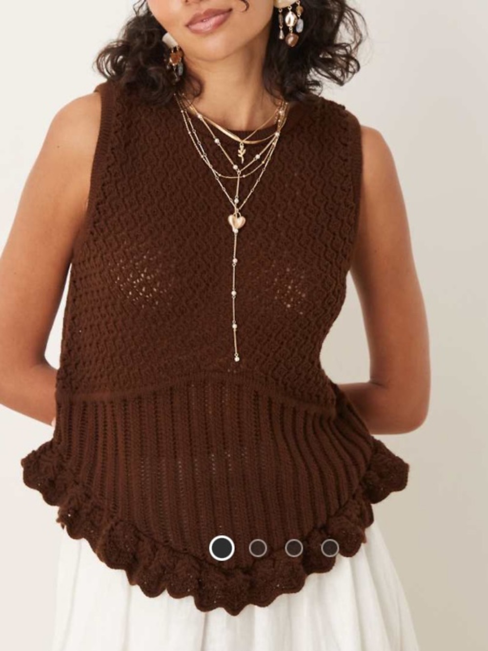 ASOS Brown Sleeveless Crochet Peplum Sweater
